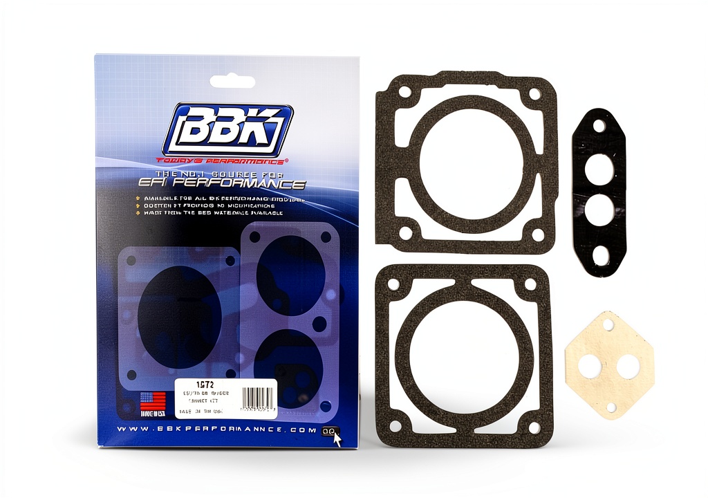 BBK throttle body gasket kit components laid out on a workbench