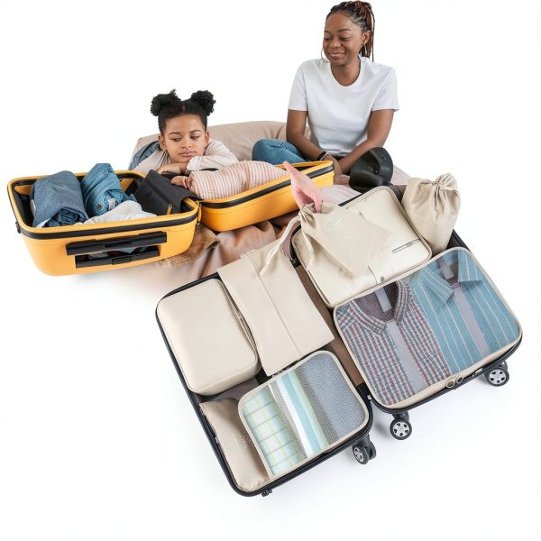 Travel Packing Cubes YEEYAA 8 Set Nylon Organizer Beige-6