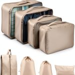 Travel Packing Cubes YEEYAA 8 Set Nylon Organizer Beige-0