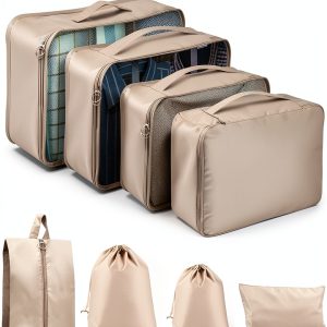 Travel Packing Cubes YEEYAA 8 Set Nylon Organizer Beige-0