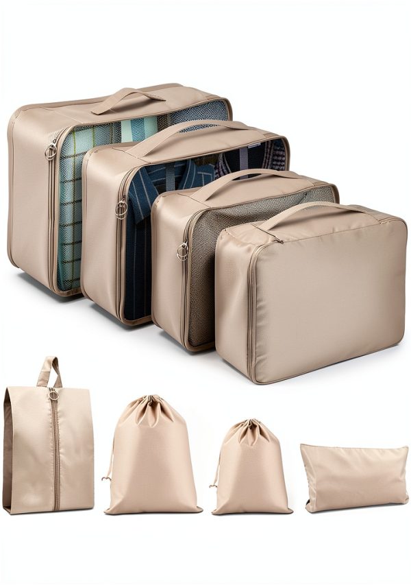 Travel Packing Cubes YEEYAA 8 Set Nylon Organizer Beige-0