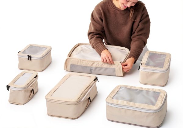 Compression Packing Cubes Aerotrunk 6 Pack Beige Nylon Travel-2