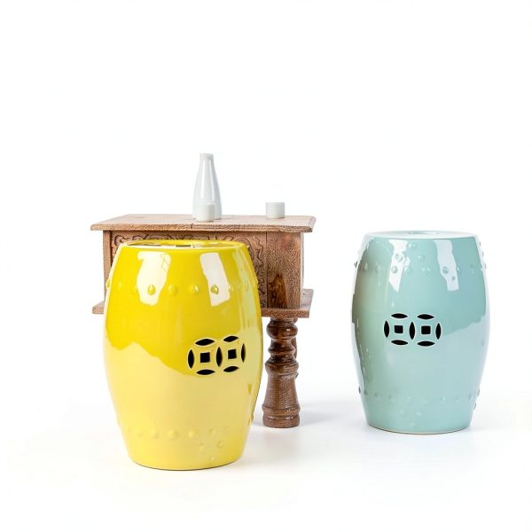 IINSSDJ Decorative Garden Stool Yellow Ceramic Round Side Table 33x45-1