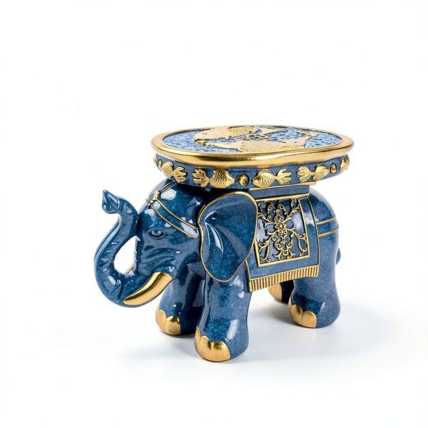 Elephant Stool by VANZUNE - Blue Resin Garden Seat with Koi Fish-0