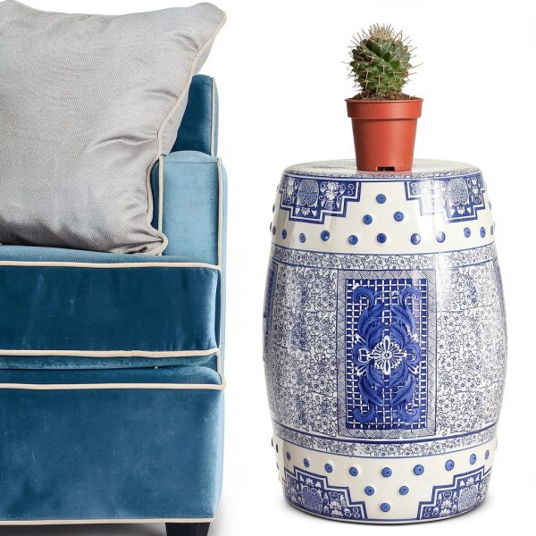 Garden Stool JONATHAN Y TBL1003A Blue/White Ceramic 17.8" Boho Patio-3