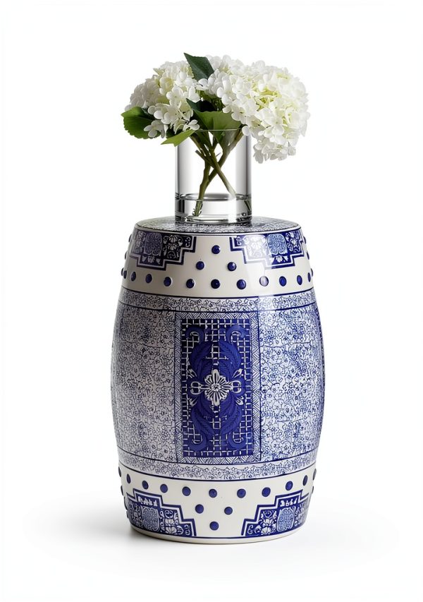 Garden Stool JONATHAN Y TBL1003A Blue/White Ceramic 17.8" Boho Patio-5