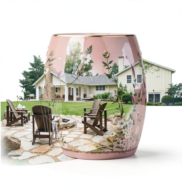 Decorative Ceramic Garden Stool - Glazed Hand-Painted Flower and Bird Shoe Changing Drum Stool for Outdoor Garden, Living Room, Terrace (Pink)-3