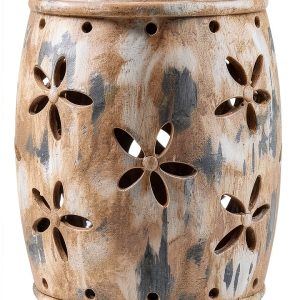 Garden Stool Safavieh Ilia Antiqued Cream Outdoor 14in x 14in x 19in-0