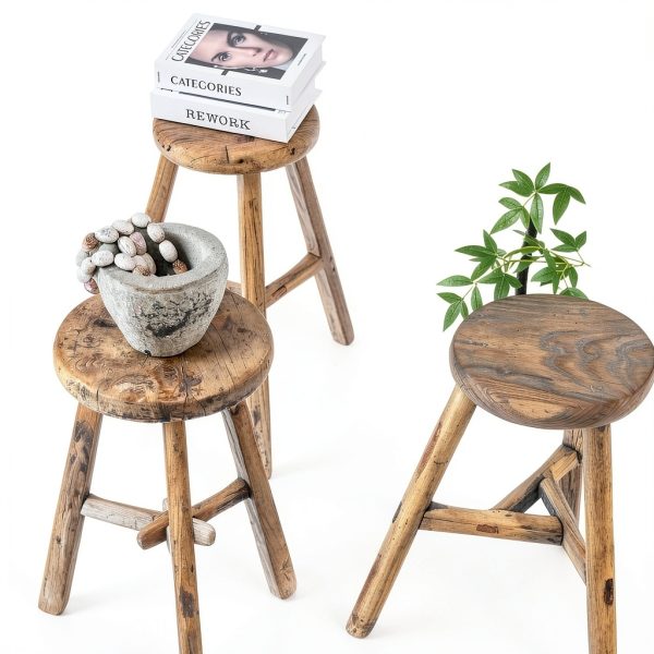 Wooden Stool Artissance Vintage Plant Stand – Natural Wood, 10x10x20-7