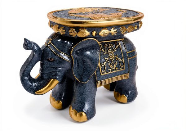Elephant Stool by VANZUNE - Blue Resin Garden Seat with Koi Fish-1