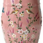 Decorative Ceramic Garden Stool - Glazed Hand-Painted Flower and Bird Shoe Changing Drum Stool for Outdoor Garden, Living Room, Terrace (Pink)-0