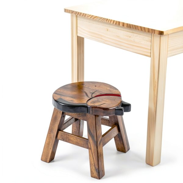 Sea Island Imports Sleepy Kitty Carved Acacia Hardwood Short Stool-1