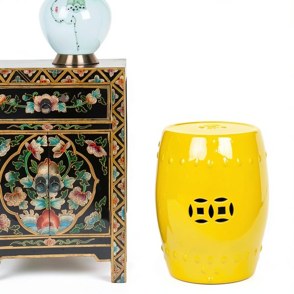 IINSSDJ Decorative Garden Stool Yellow Ceramic Round Side Table 33x45-5