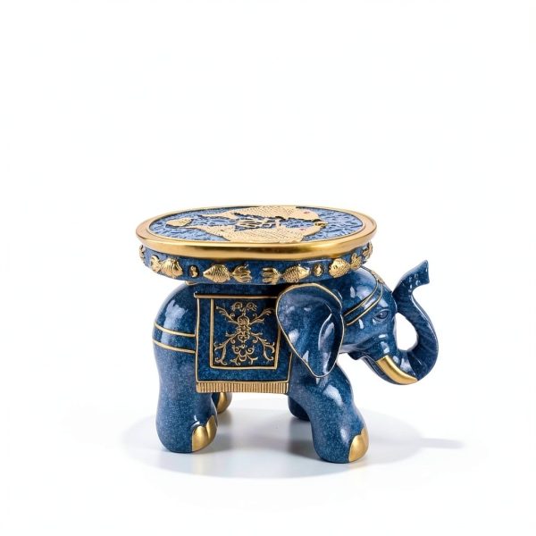 Elephant Stool by VANZUNE - Blue Resin Garden Seat with Koi Fish-2
