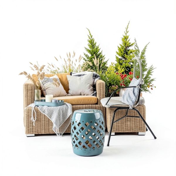 Ceramic Garden Stool Outsunny 13x18 Green Decorative Outdoor Stool-4