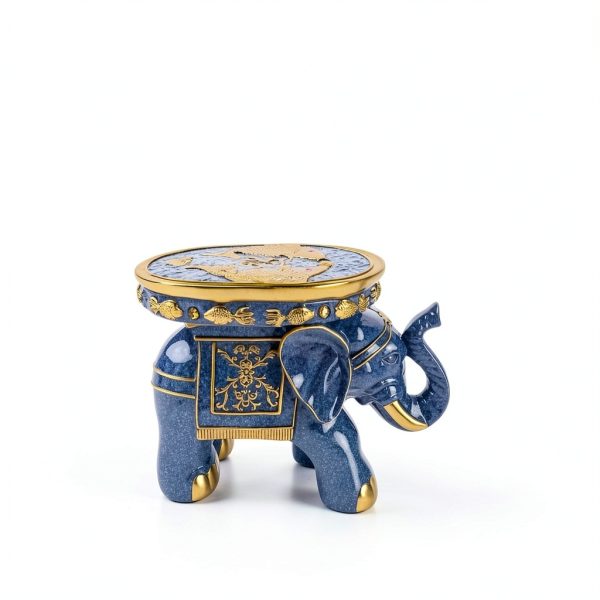 Elephant Stool by VANZUNE - Blue Resin Garden Seat with Koi Fish-8