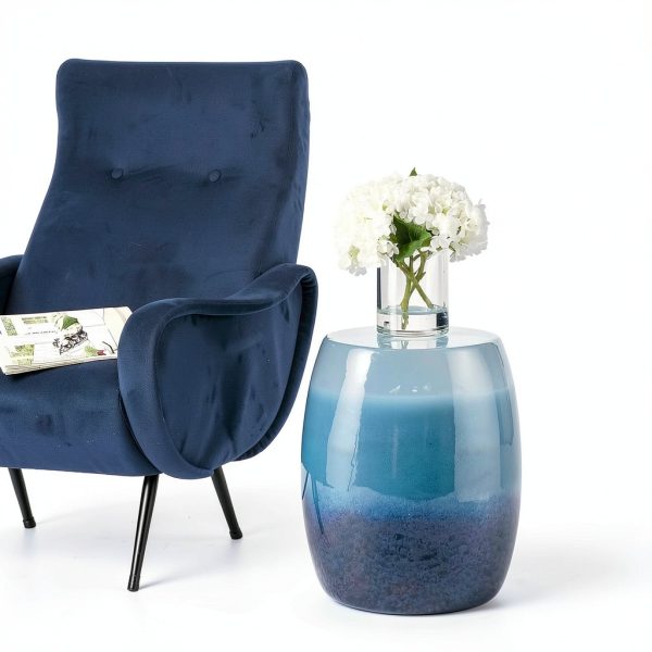 Safavieh Outdoor Collection Norel Blue Ceramic Garden Stool-1