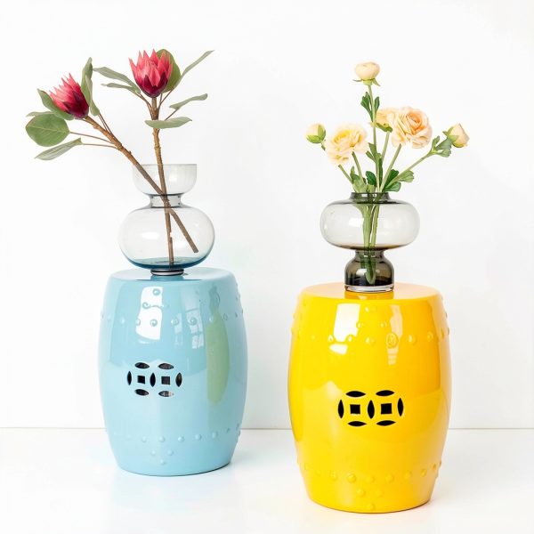 IINSSDJ Decorative Garden Stool Yellow Ceramic Round Side Table 33x45-3