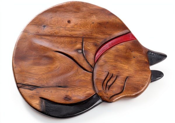 Sea Island Imports Sleepy Kitty Carved Acacia Hardwood Short Stool-3