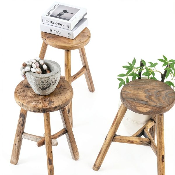 Wooden Stool Artissance Vintage Plant Stand – Natural Wood, 10x10x20-9