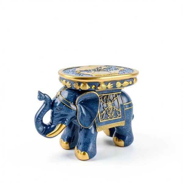 Elephant Stool by VANZUNE - Blue Resin Garden Seat with Koi Fish-6
