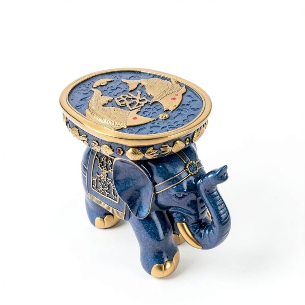 Elephant Stool by VANZUNE - Blue Resin Garden Seat with Koi Fish-3