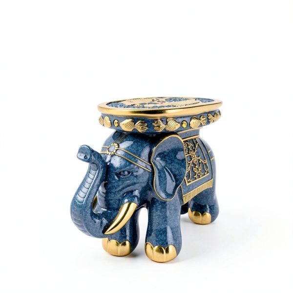 Elephant Stool by VANZUNE - Blue Resin Garden Seat with Koi Fish-4