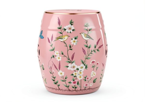 Decorative Ceramic Garden Stool - Glazed Hand-Painted Flower and Bird Shoe Changing Drum Stool for Outdoor Garden, Living Room, Terrace (Pink)-5