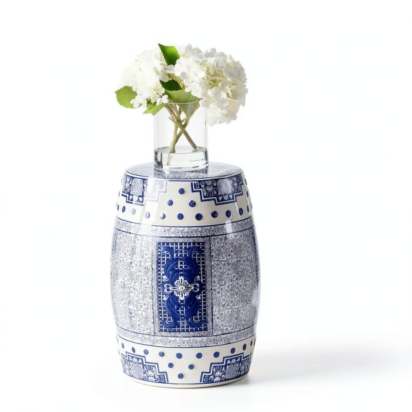 Garden Stool JONATHAN Y TBL1003A Blue/White Ceramic 17.8" Boho Patio-1