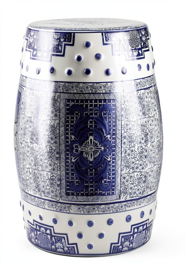 Garden Stool JONATHAN Y TBL1003A Blue/White Ceramic 17.8" Boho Patio-2