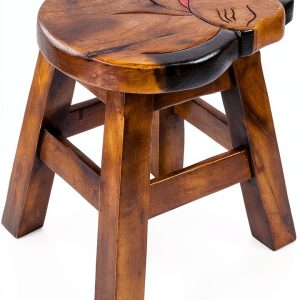 Sea Island Imports Sleepy Kitty Carved Acacia Hardwood Short Stool-0
