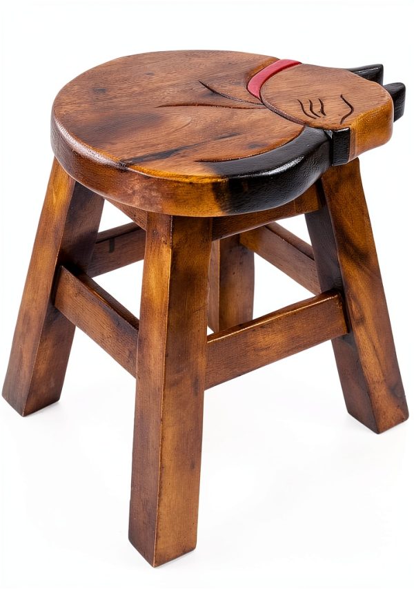Sea Island Imports Sleepy Kitty Carved Acacia Hardwood Short Stool-0