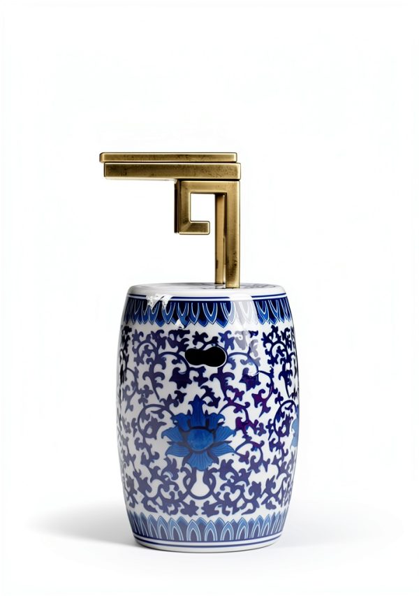 Asian Style Stool A&B Home Blue White Glazed Porcelain 11x11x16 Indoor-6
