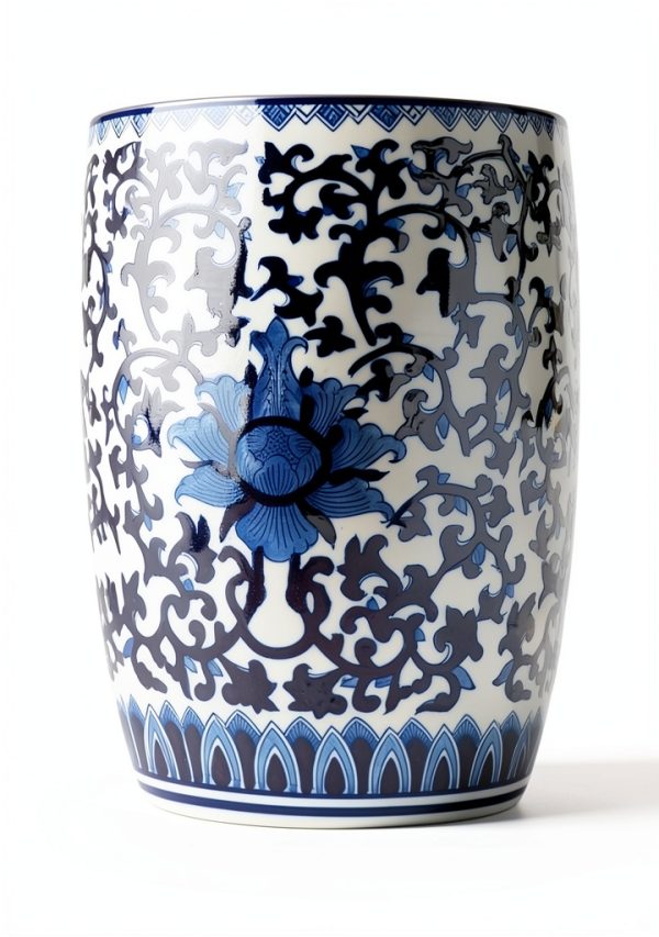 Asian Style Stool A&B Home Blue White Glazed Porcelain 11x11x16 Indoor-3