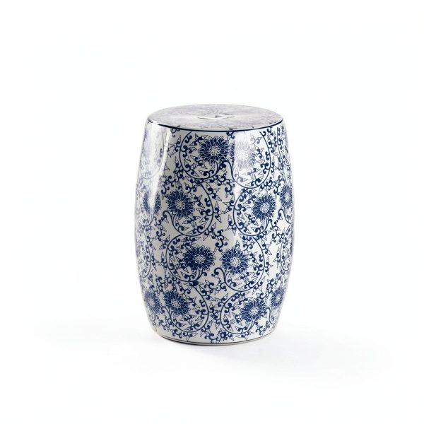 Lotus Blossom Ceramic Garden Stool by JONATHAN Y 17.5 inch Blue White-3