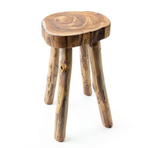 Teak Wooden Stool Side Table Sandstone & Sage Live Edge 18" Tall-0