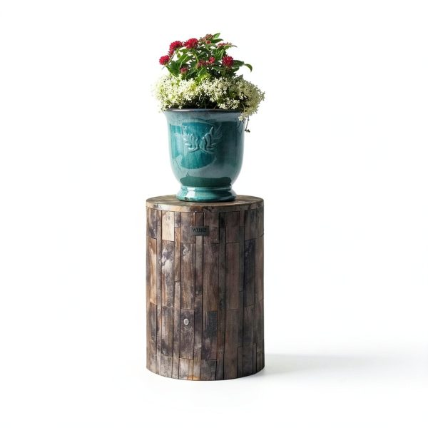 Balkene Home Elyse Round Rustic Garden Stool Wood Outdoor Furniture-5