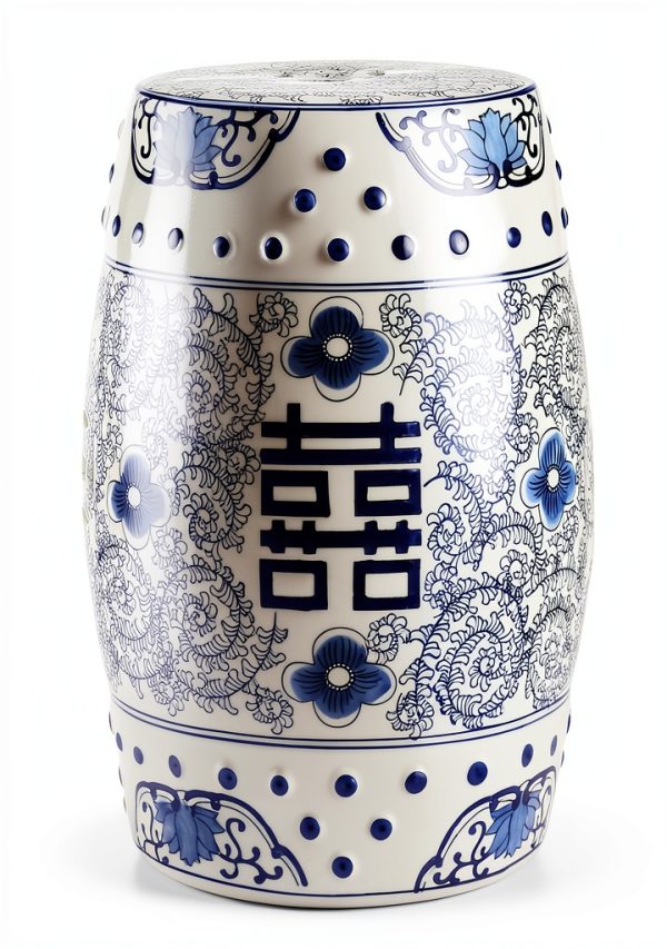 Garden Stool JONATHAN Y TBL1013A 18in Blue/White Chinoiserie Ceramic-2