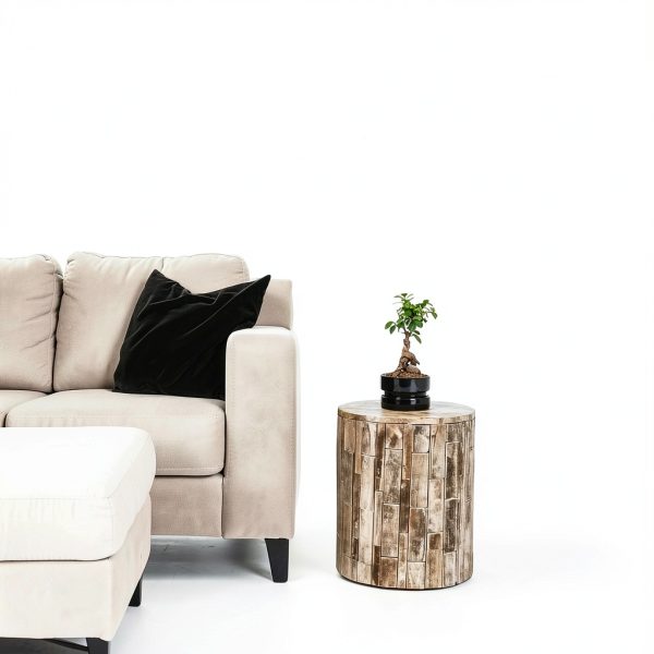 Balkene Home Elyse Round Rustic Garden Stool Wood Outdoor Furniture-3