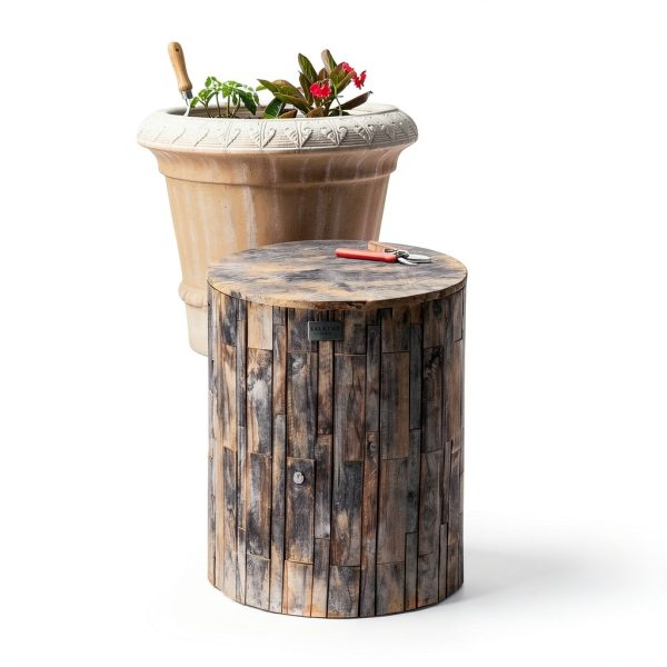 Balkene Home Elyse Round Rustic Garden Stool Wood Outdoor Furniture-1