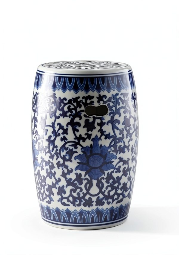 Asian Style Stool A&B Home Blue White Glazed Porcelain 11x11x16 Indoor-2