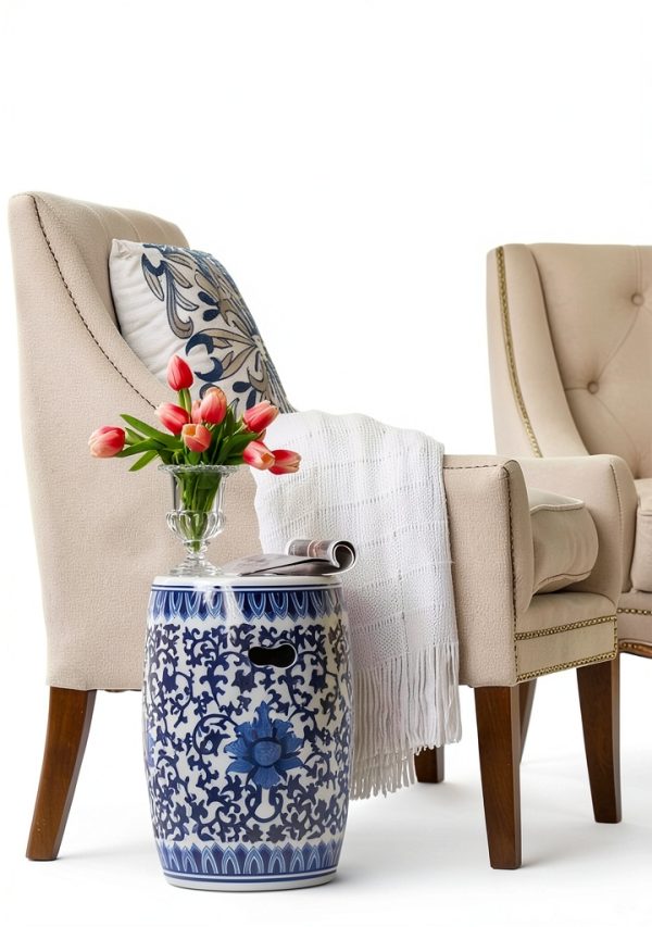 Asian Style Stool A&B Home Blue White Glazed Porcelain 11x11x16 Indoor-1