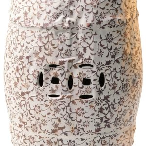 Safavieh Flower and Vine Ceramic Garden Stool White Charcoal-0