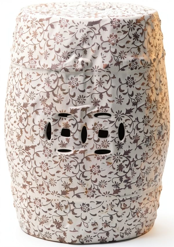 Safavieh Flower and Vine Ceramic Garden Stool White Charcoal-0