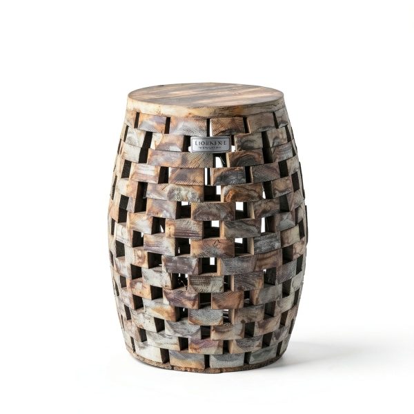 Garden Stool Balkene Home Maya Oval Rustic Wood End Table 16x16x19-1