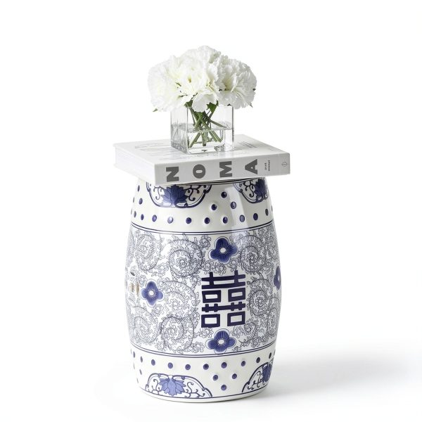Garden Stool JONATHAN Y TBL1013A 18in Blue/White Chinoiserie Ceramic-1