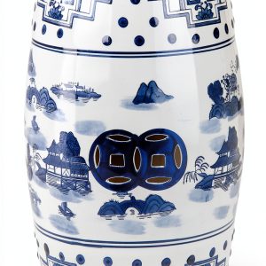 Safavieh Castle Gardens Collection Glazed Ceramic Blue Gateless Mist Chinoiserie Garden Stool-0
