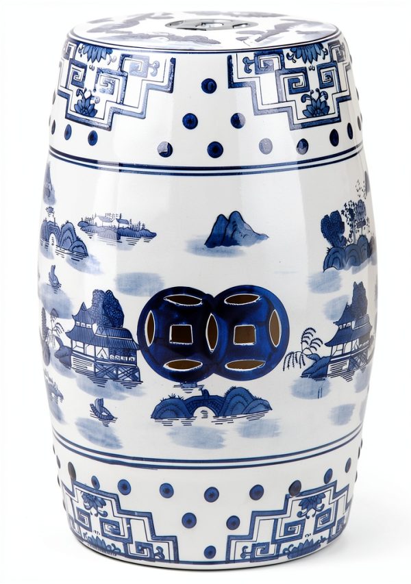 Safavieh Castle Gardens Collection Glazed Ceramic Blue Gateless Mist Chinoiserie Garden Stool-0