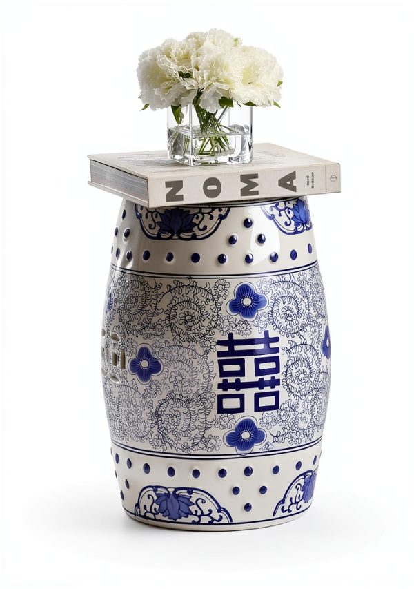 Garden Stool JONATHAN Y TBL1013A 18in Blue/White Chinoiserie Ceramic-5