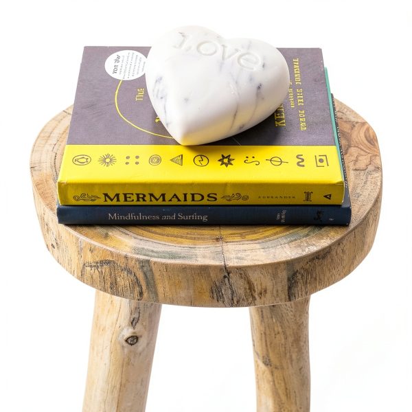 Teak Wooden Stool Side Table Sandstone & Sage Live Edge 18" Tall-6